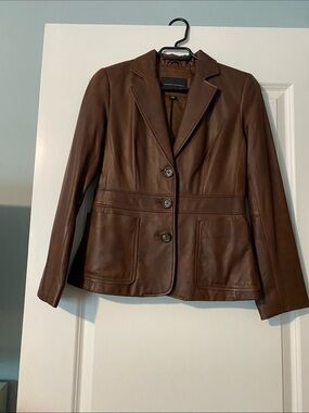 Banana Republic Tan Brown Leather Button-Front Blazer
